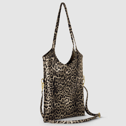 Leopard Metallic Suede Leather Tote Bag