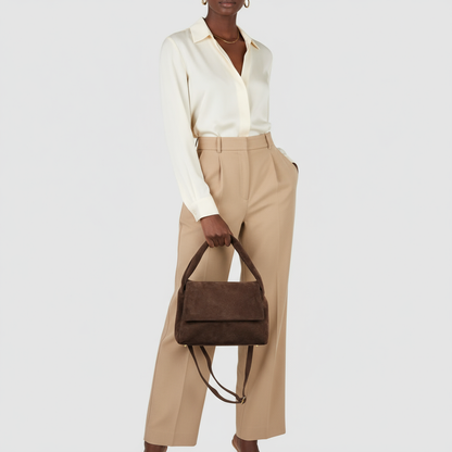 Suede Leather Top-Handle Bag